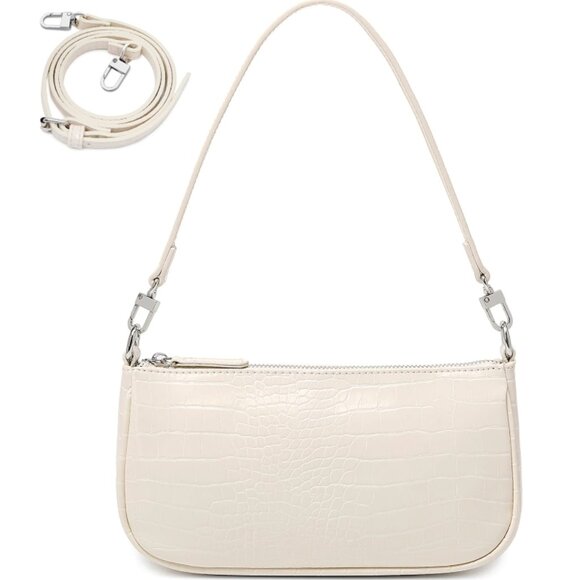 Cream Croc Y2K style Baguette shoulder bag - Picture 1 of 5